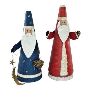 Handcrafted Cone Santa Figurines Red Blue Stars Moon Christmas Holiday Display